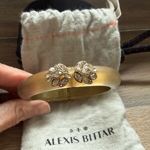 Alexis Bittar Gold Bangle with Crystal Leaf Design
